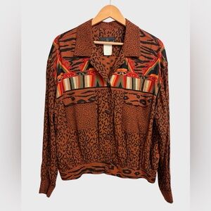 Vintage Carole Little Rayon Gauze Animal Tribal Print Boho Shirt Jacket Size 12